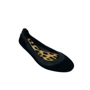 DIANE VON FURSTENBERG Black Leather Suede Ballet Flats Shoes Size EU 37.5 US 7.5